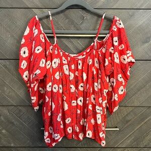 Red Floral Peasant Off-Shoulder Top